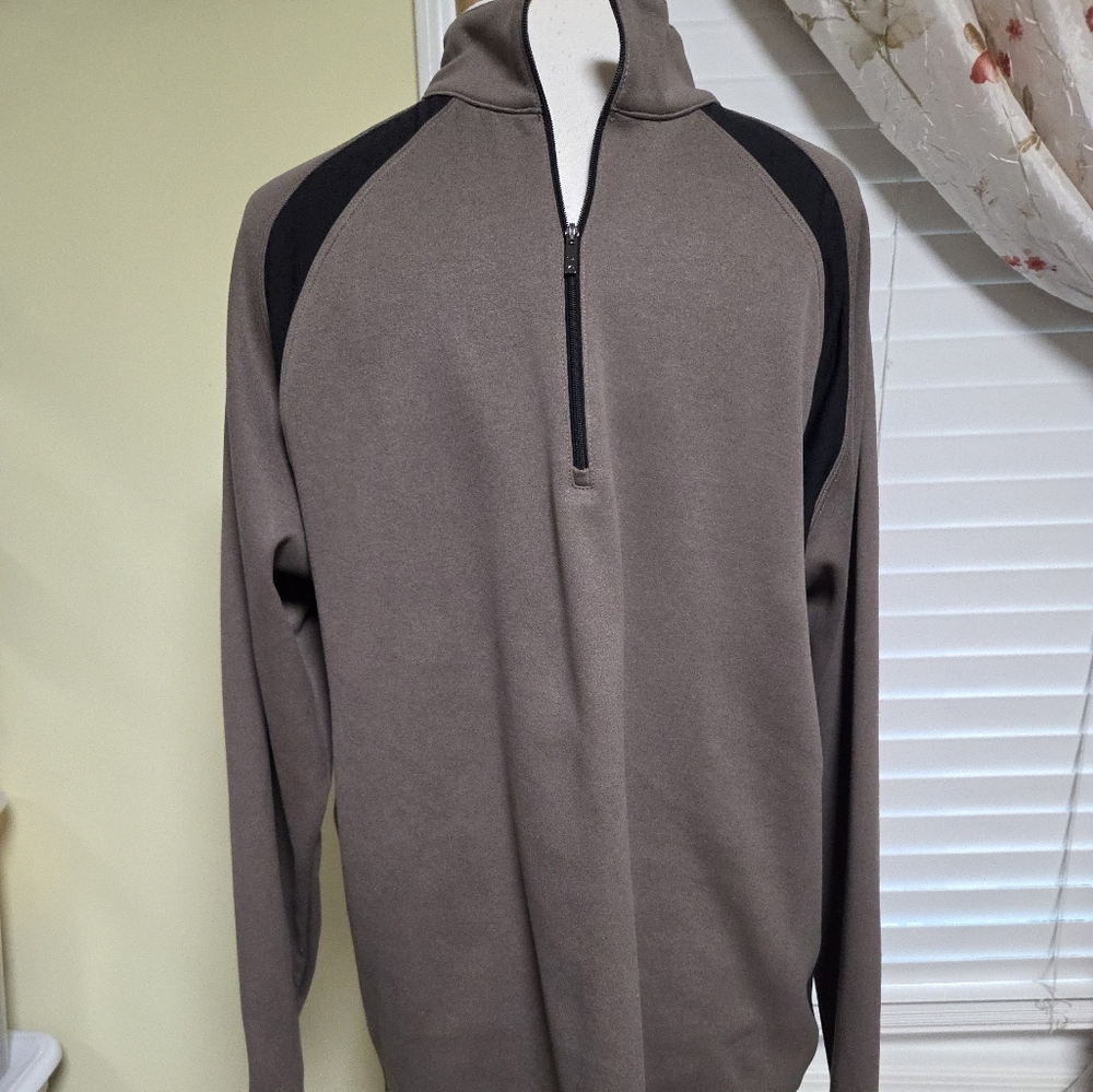 Men's Taupe and Black Quarter-Zip Sweater